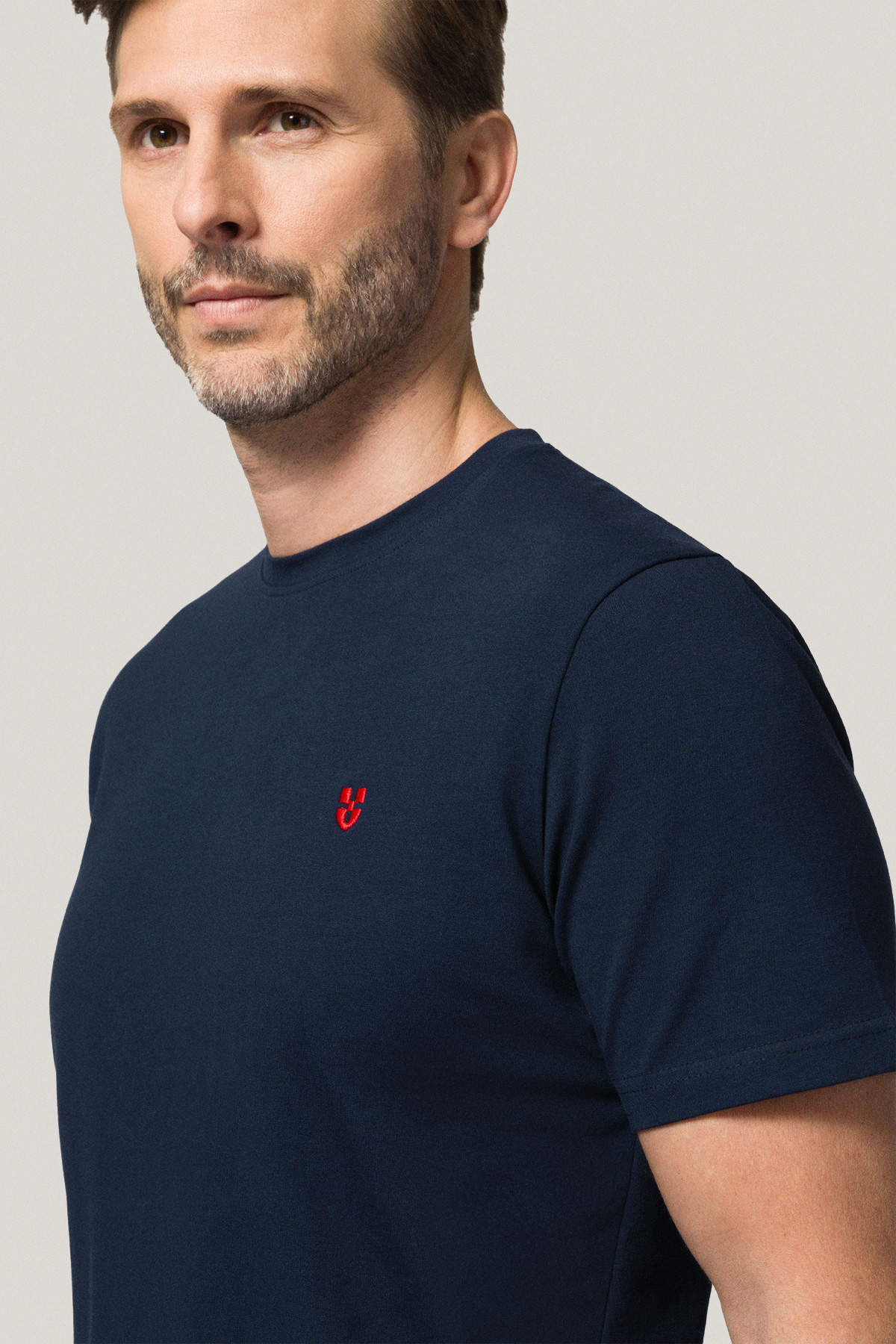 T-shirt Granatowy z Haftem Bawełniany PM2