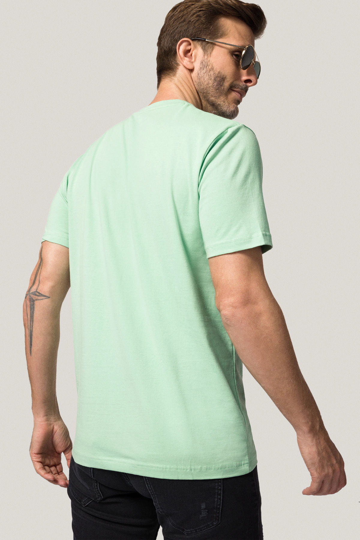 T-shirt Jasnozielony z Haftem Bawełniany PM2