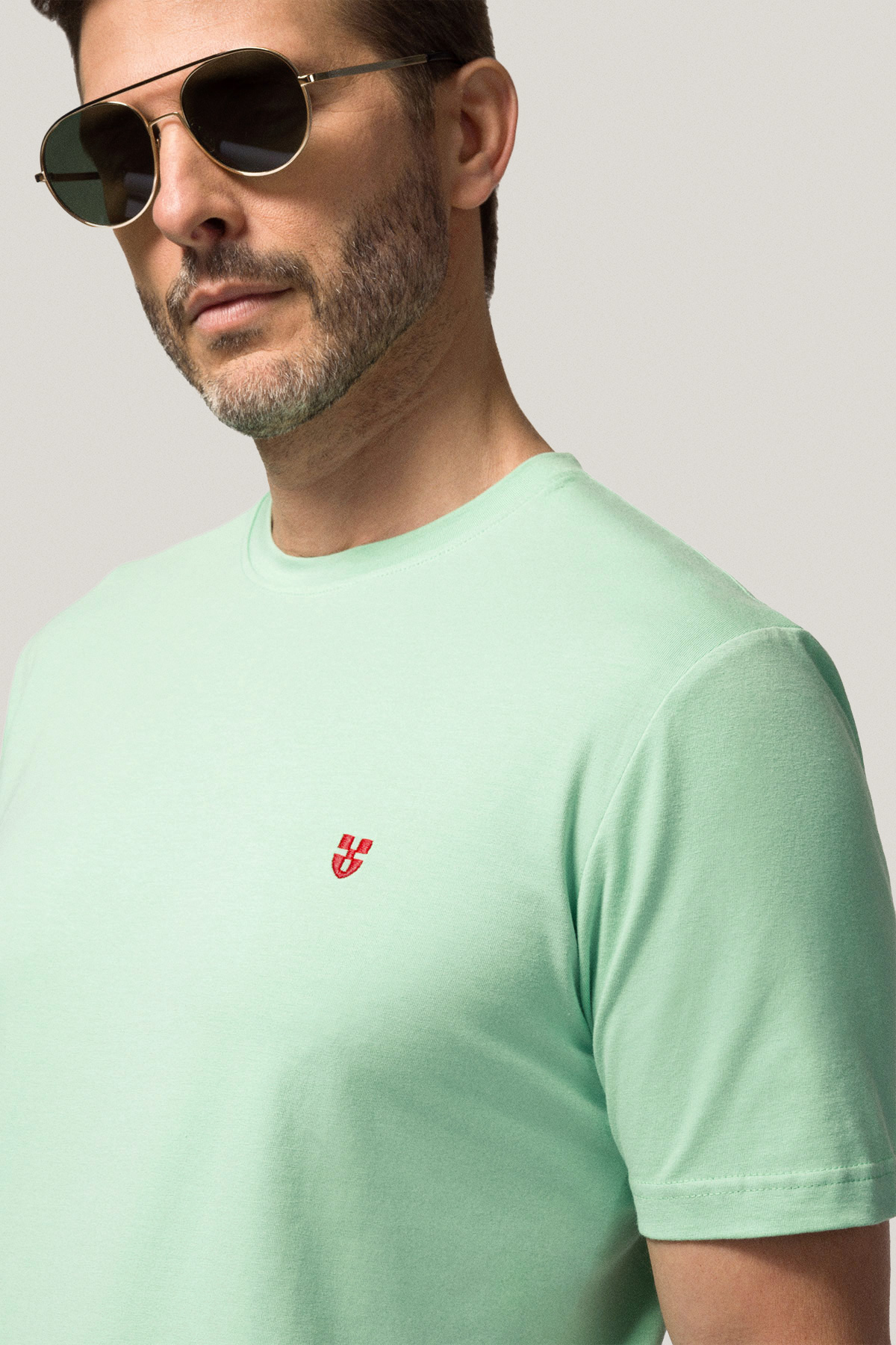 T-shirt Jasnozielony z Haftem Bawełniany PM2