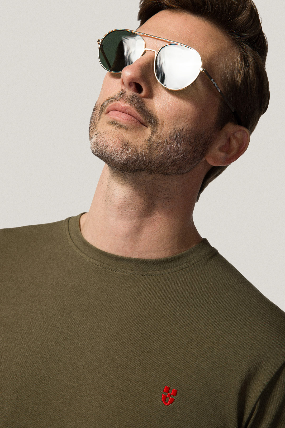 T-shirt Khaki z Haftem Bawełniany PM2