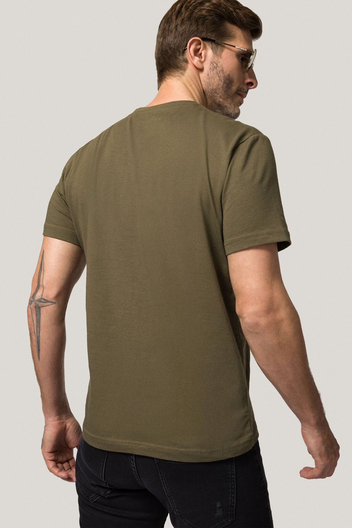 T-shirt Khaki z Haftem Bawełniany PM2