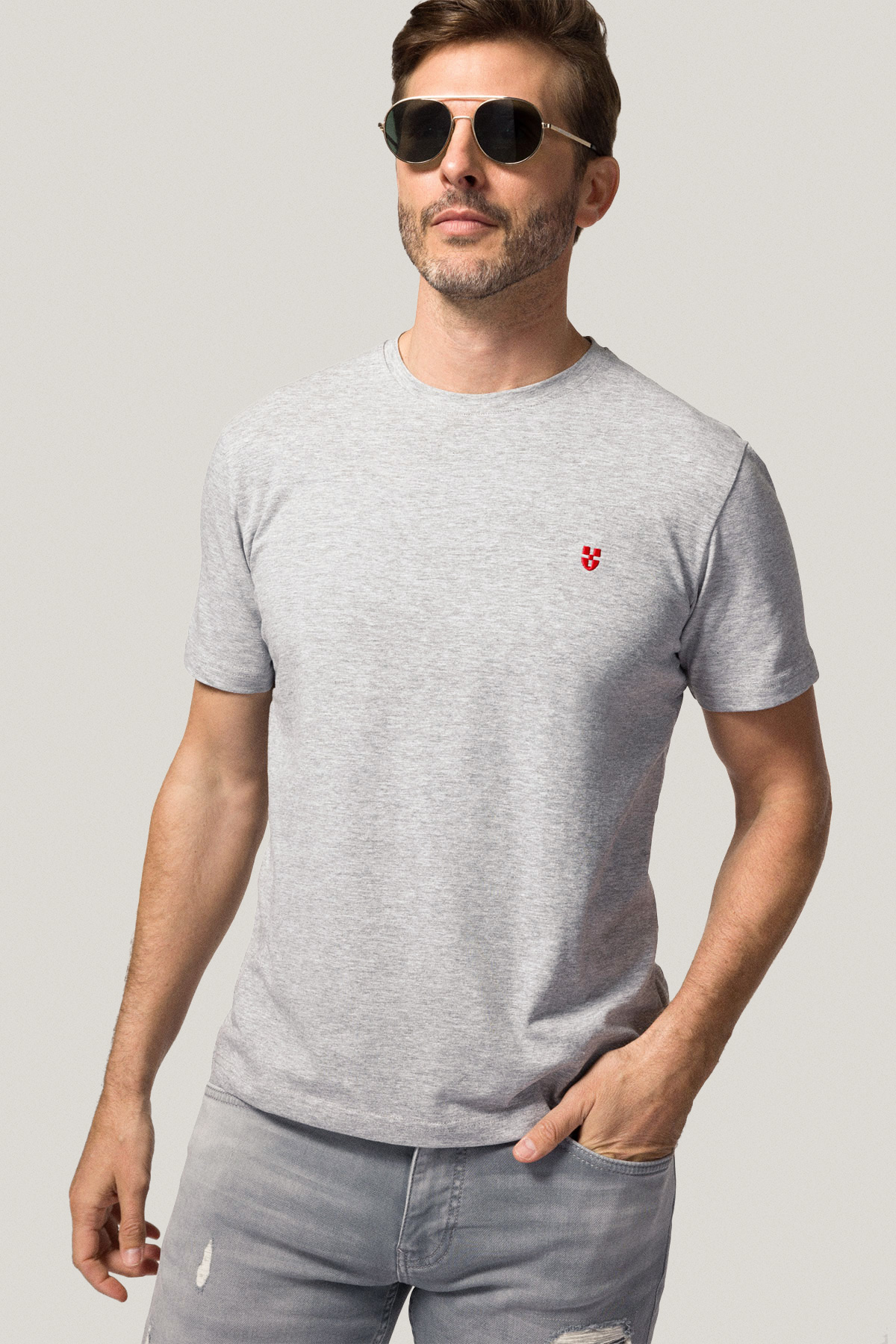 T-shirt Szary z Haftem Bawełniany PM2