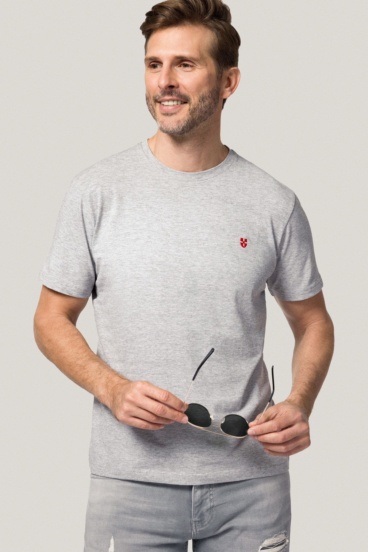 T-shirt Szary z Haftem Bawełniany PM2