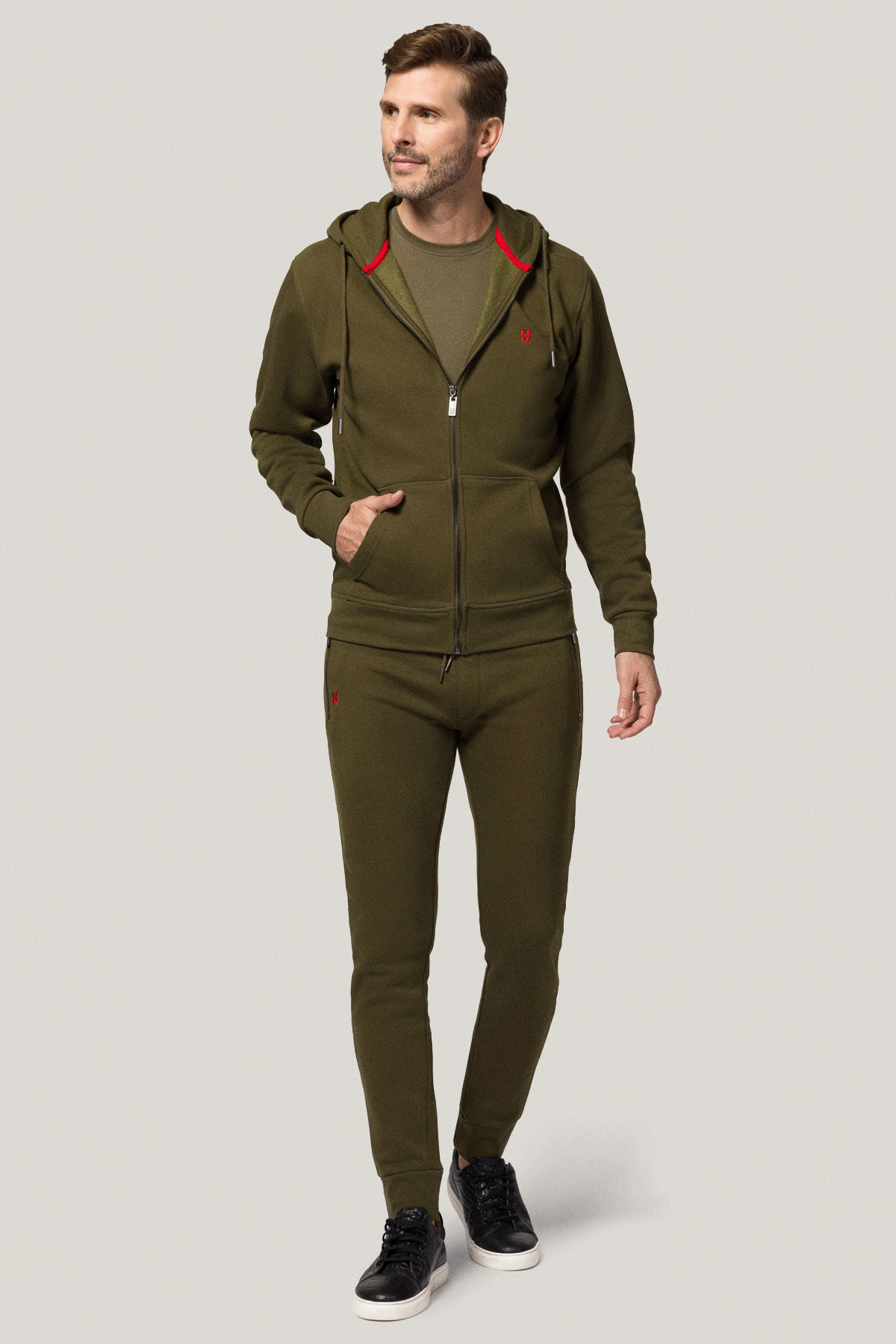 Spodnie Dresowe Zielone z Haftem Bawełniane PM2