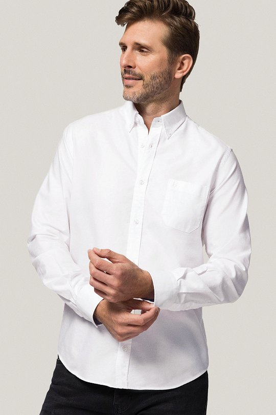 Koszula Biała z Bawełny z Długim Rękawem PM38