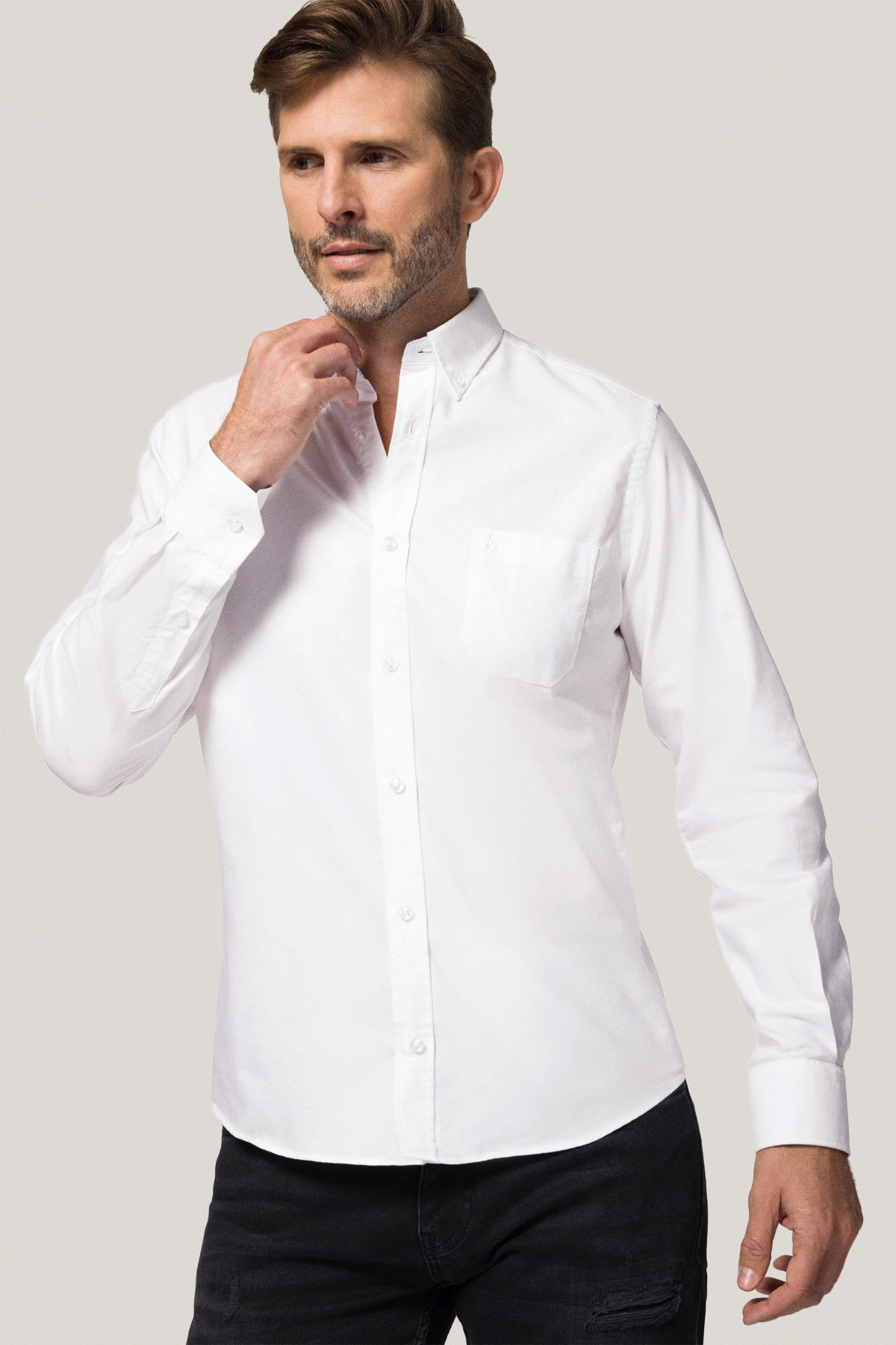 Koszula Biała z Bawełny z Długim Rękawem PM38