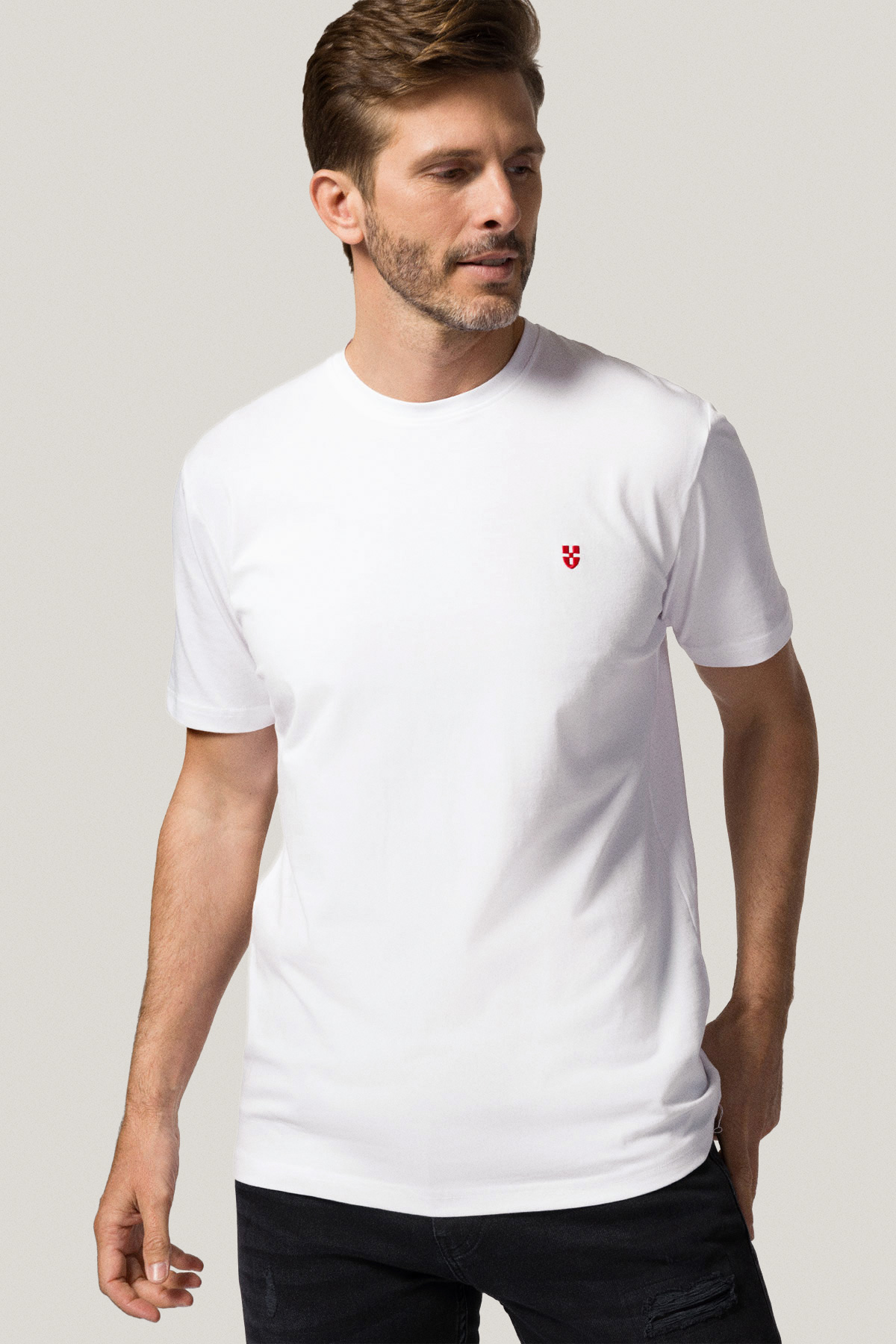 T-shirt Biały z Haftem i Nadrukiem Bawełniany PM3