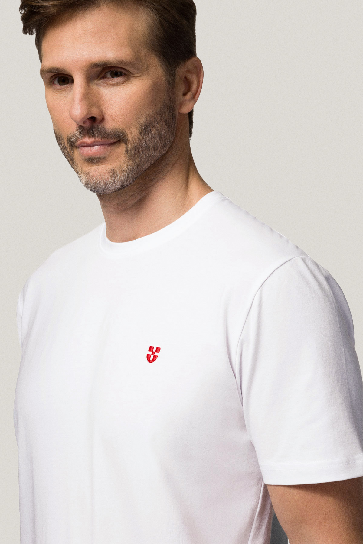 T-shirt Biały z Haftem i Nadrukiem Bawełniany PM3