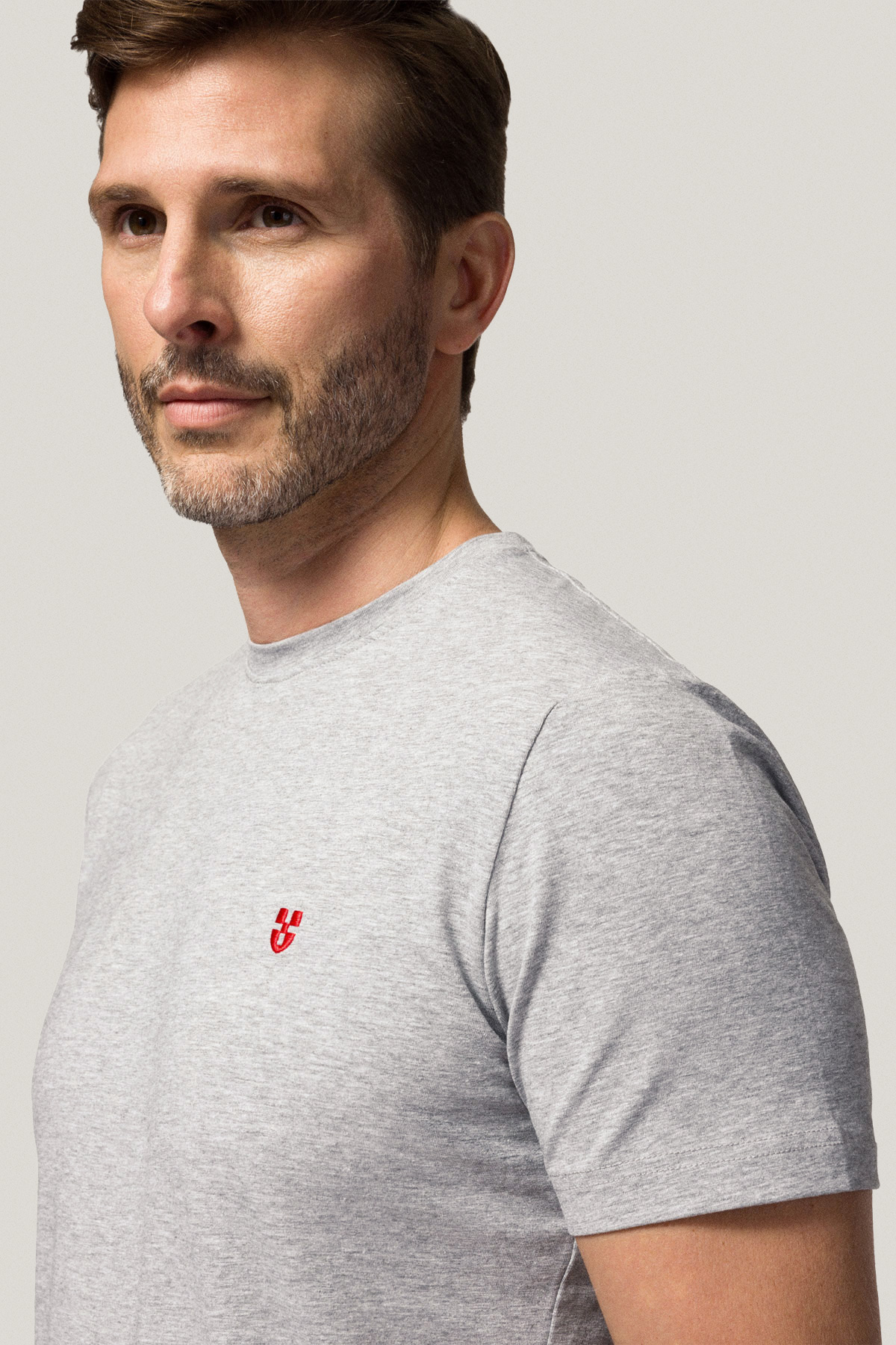 T-shirt Szary z Haftem i Nadrukiem Bawełniany PM3