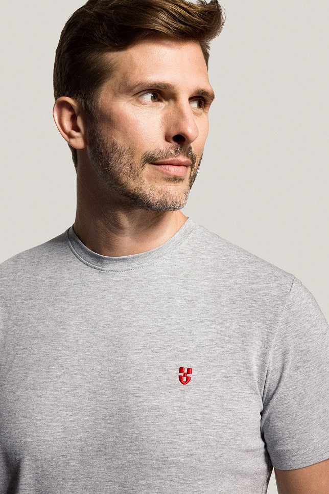 T-shirt Szary z Haftem i Nadrukiem Bawełniany PM3