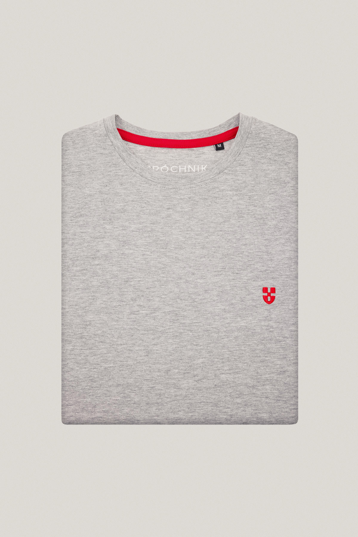 T-shirt Szary z Haftem i Nadrukiem Bawełniany PM3