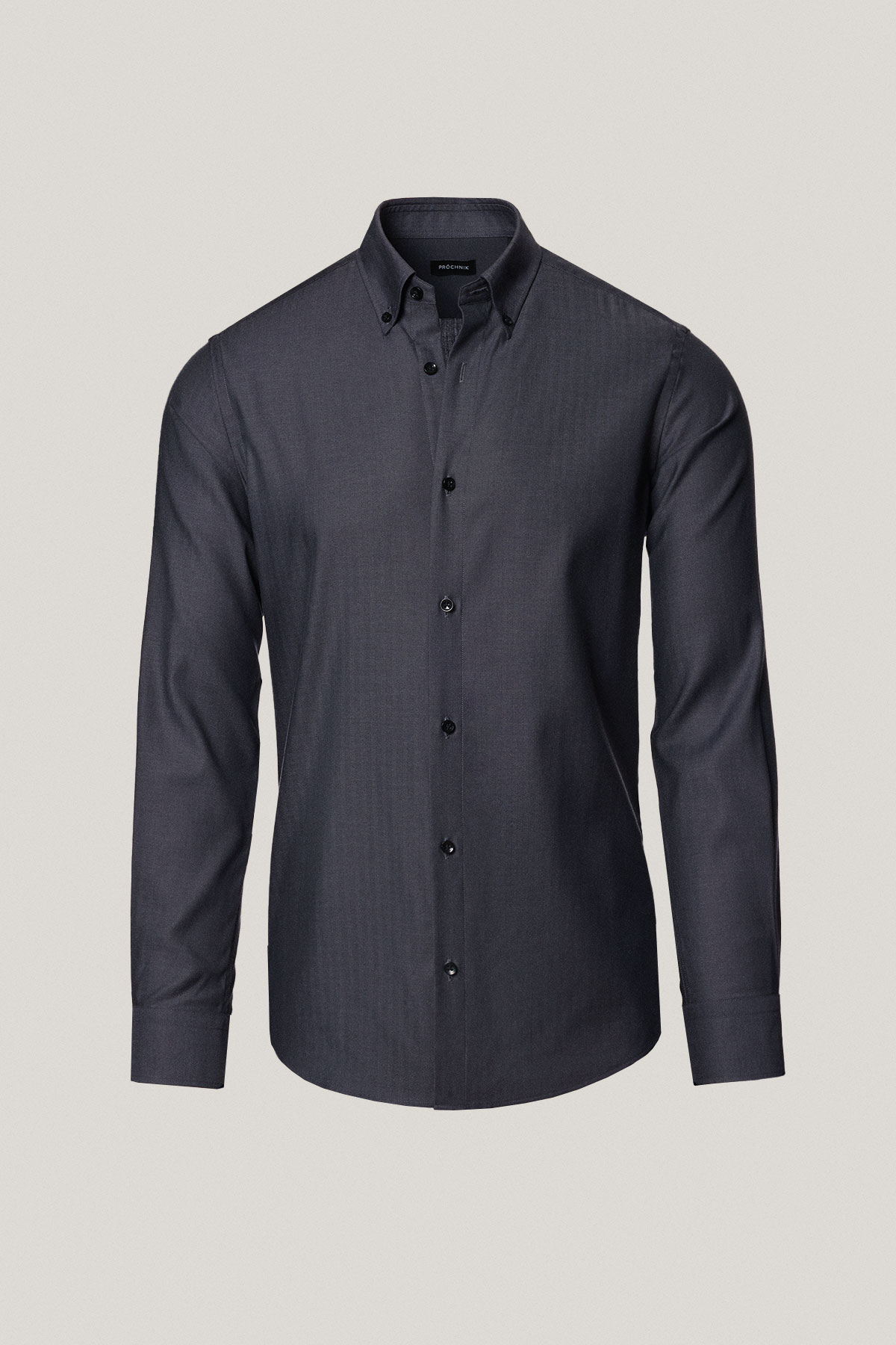 Koszula Szara z Bawełny z Długim Rękawem w Jodełkę PM48