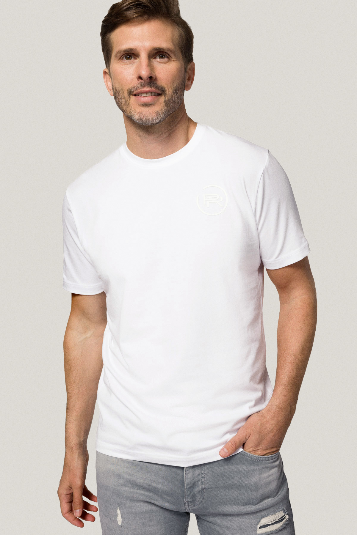 T-shirt Biały z Nadrukiem Bawełniany PM4