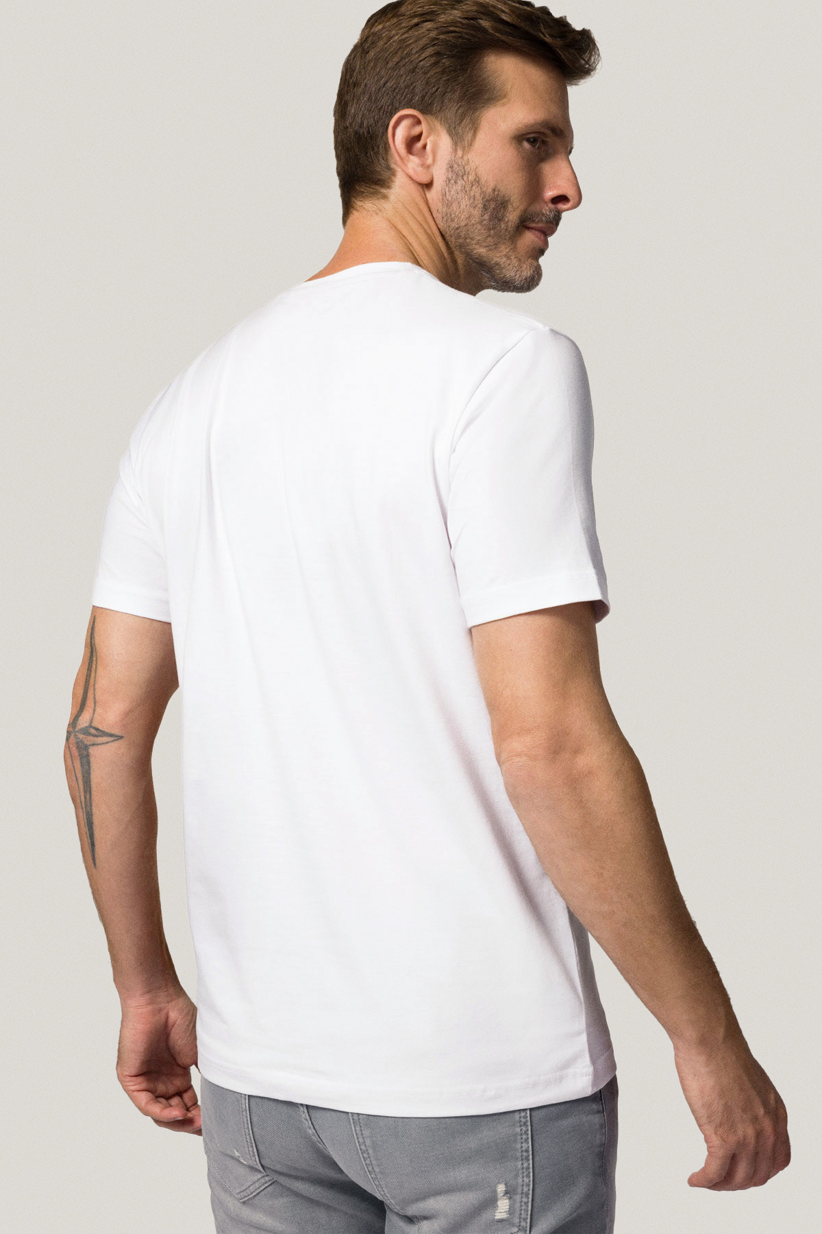 T-shirt Biały z Nadrukiem Bawełniany PM4