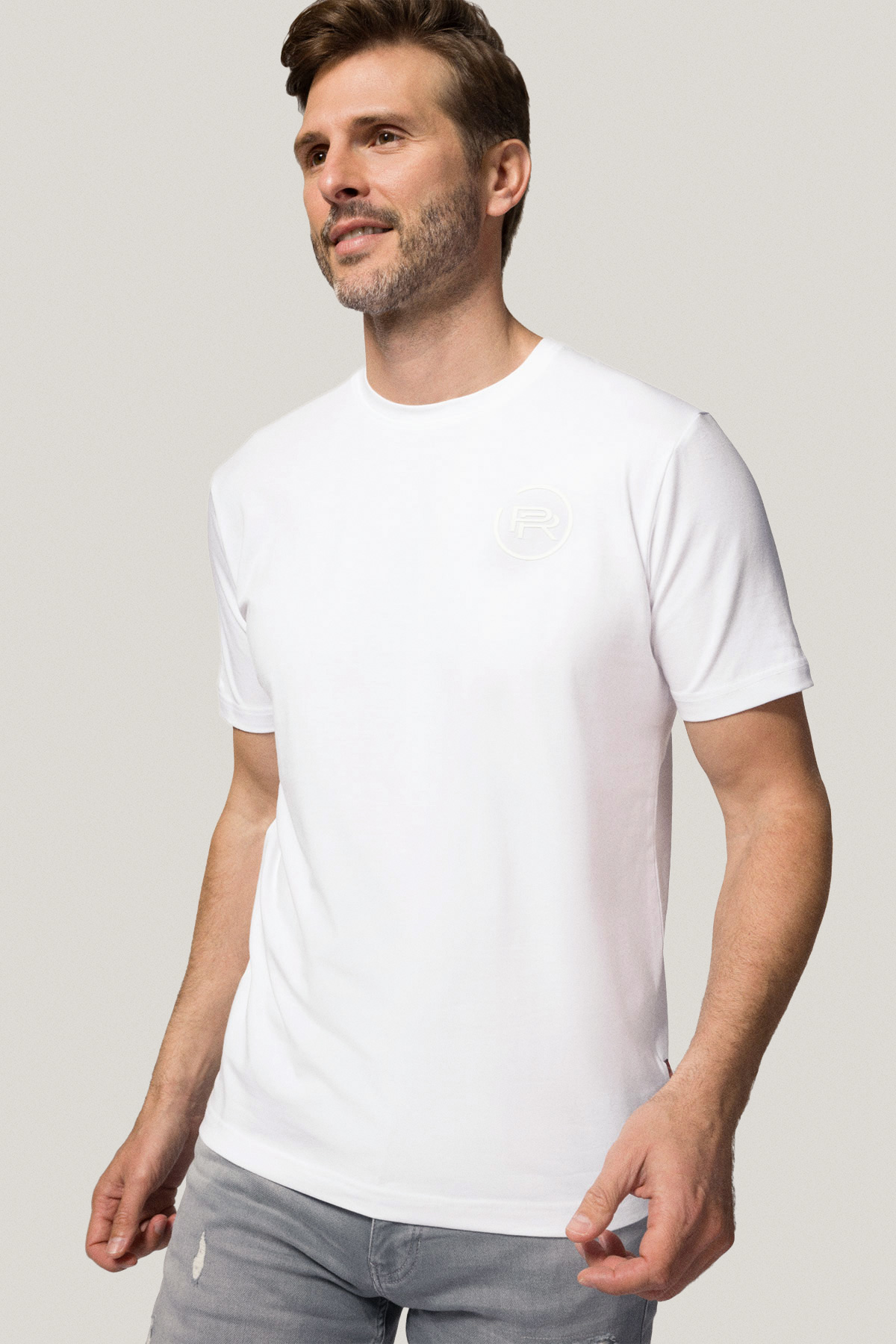 T-shirt Biały z Nadrukiem Bawełniany PM4