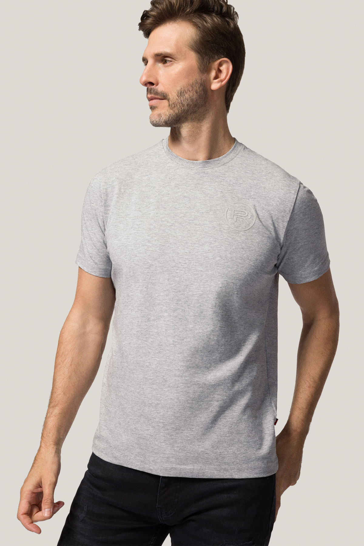 T-shirt Szary z Nadrukiem Bawełniany PM4