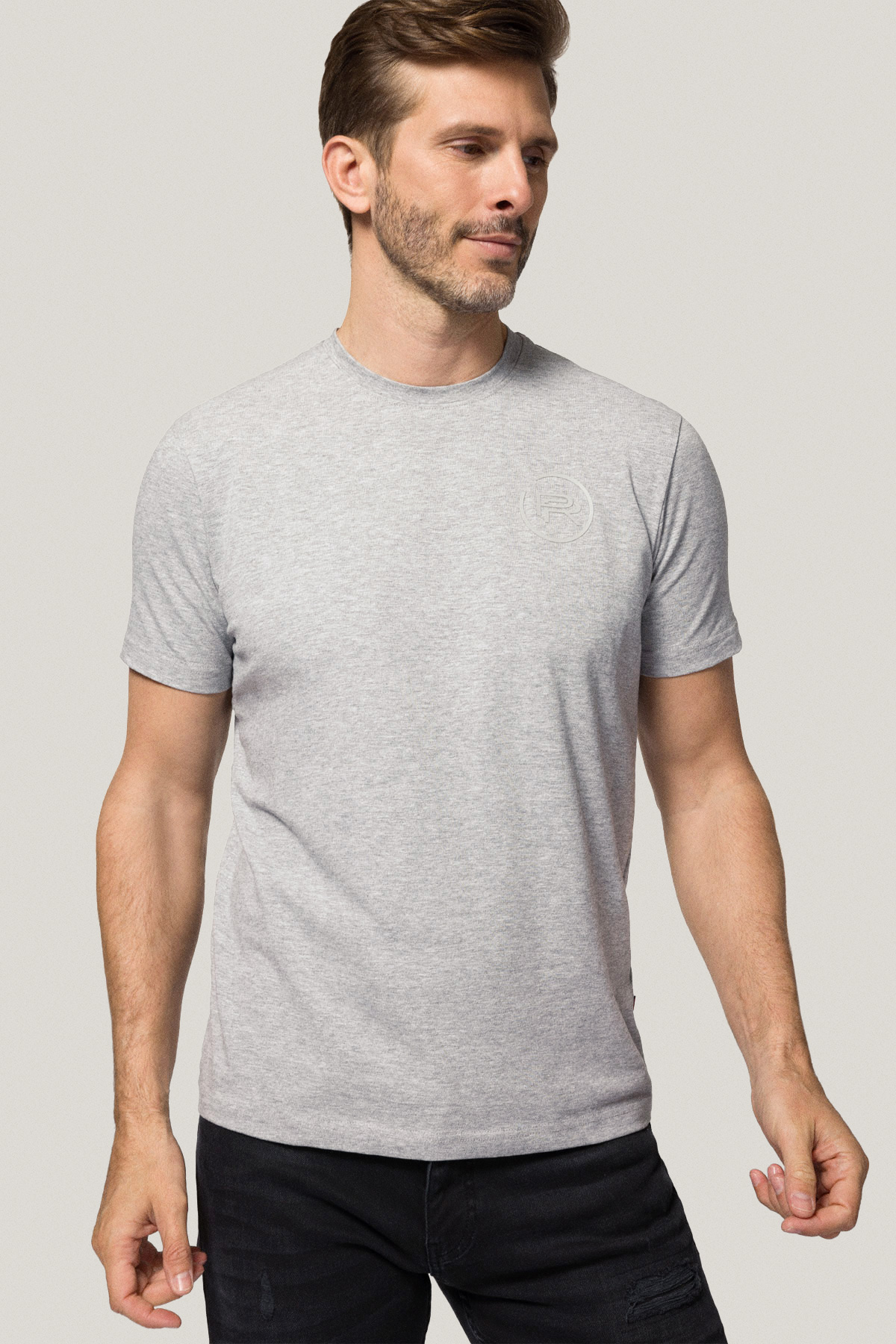 T-shirt Szary z Nadrukiem Bawełniany PM4