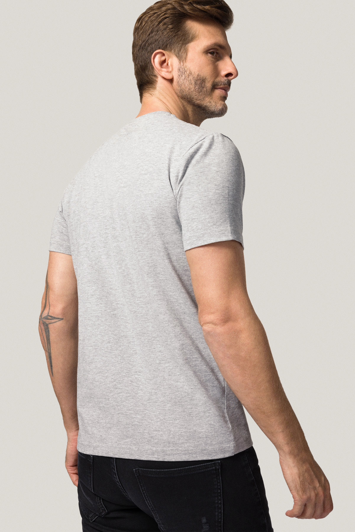 T-shirt Szary z Nadrukiem Bawełniany PM4