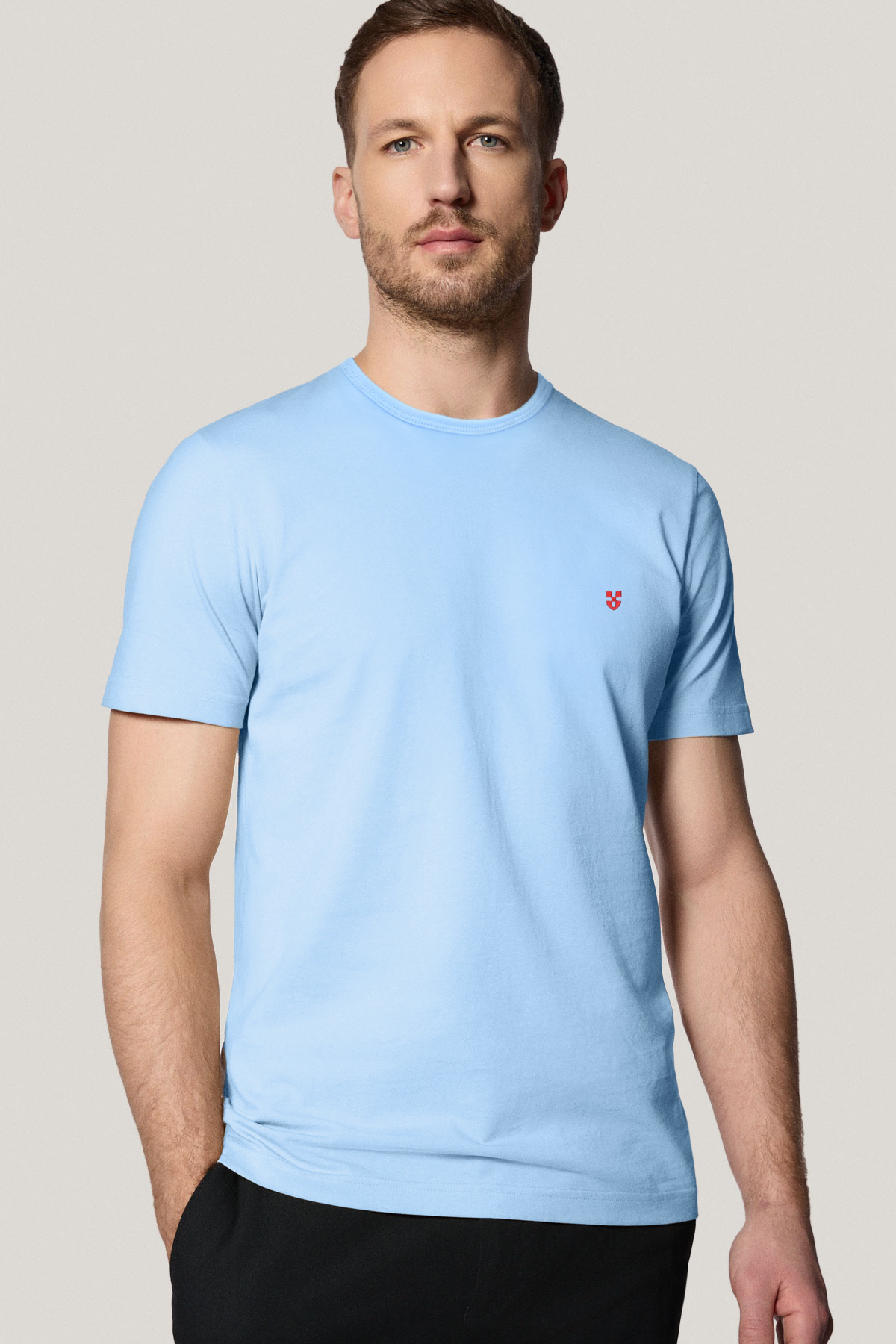 T-shirt Błękitny z Haftem Bawełniany PM5
