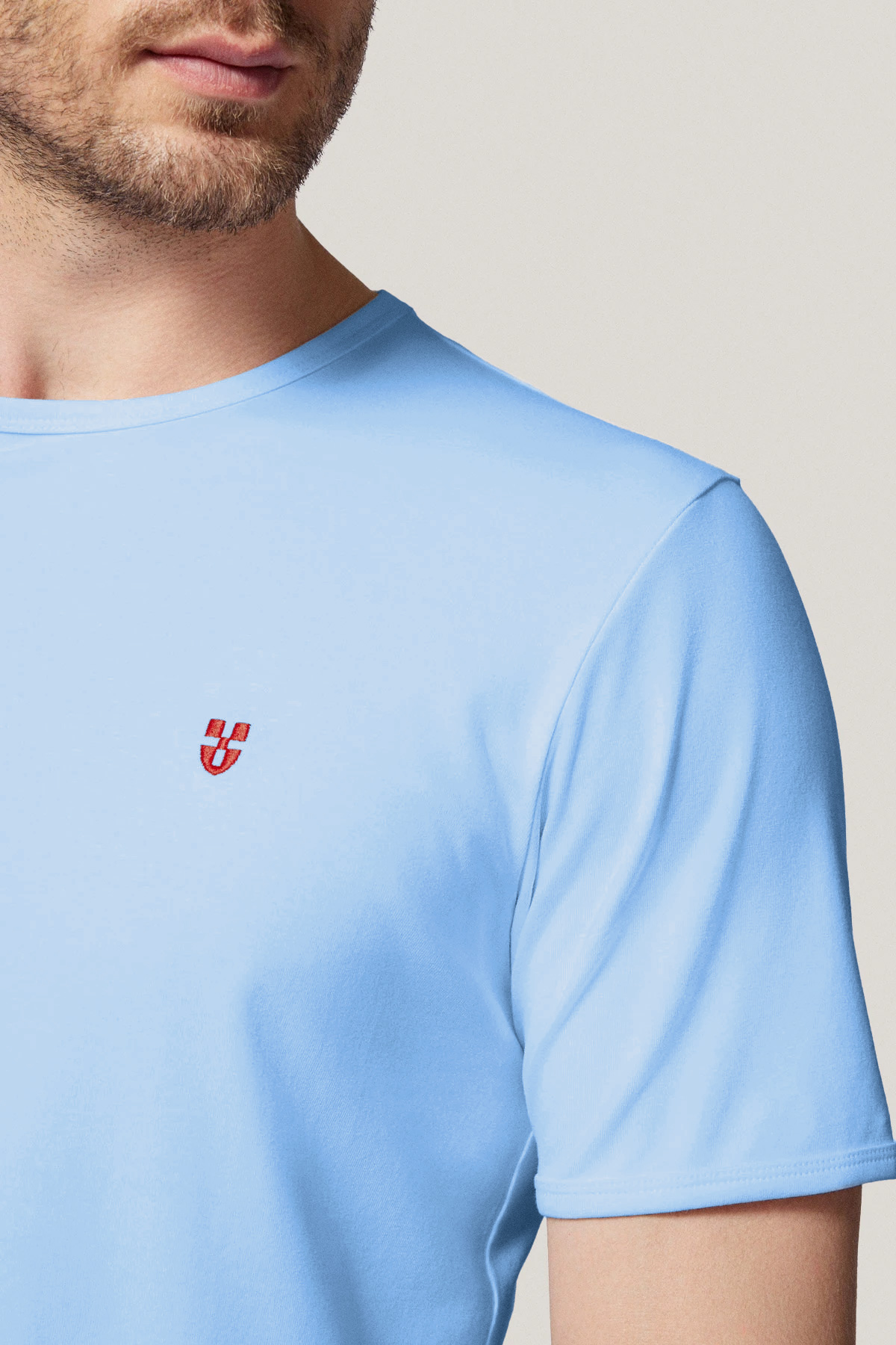 T-shirt Błękitny z Haftem Bawełniany PM5