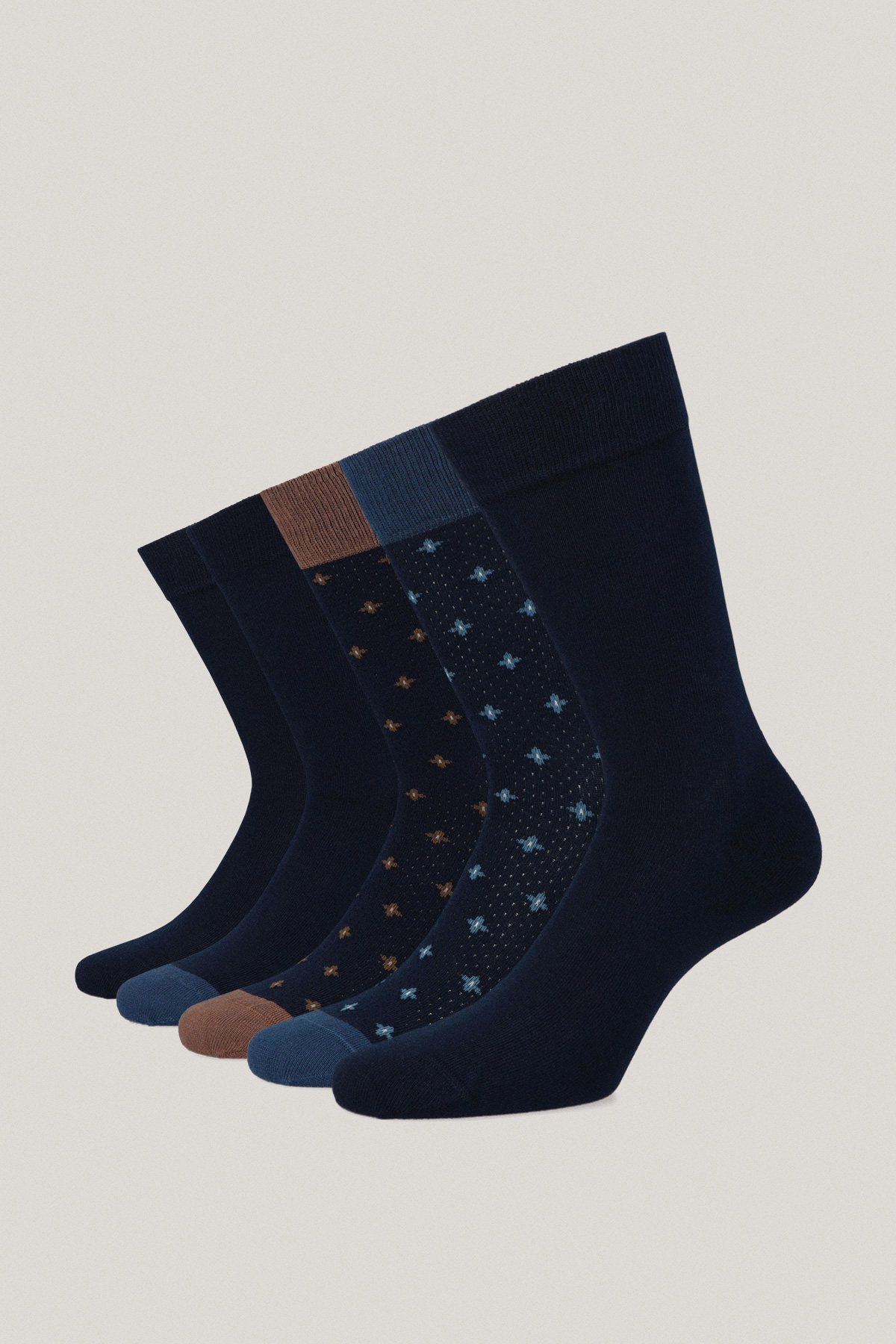 Zestaw 5 Par Wysokich Skarpet Gładkich i We Wzory PM12