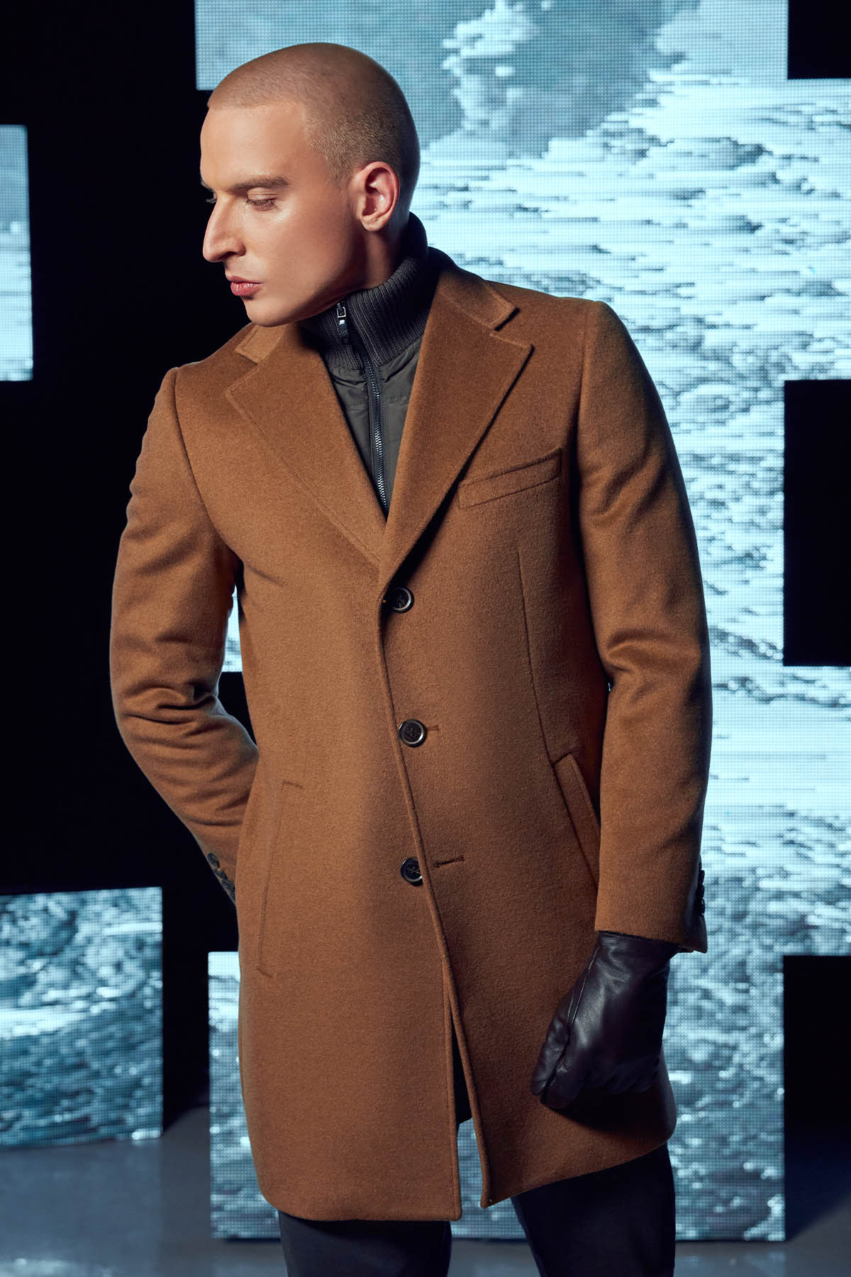 Płaszcz Zimowy Wełniany Jednorzędowy Beżowy PM3