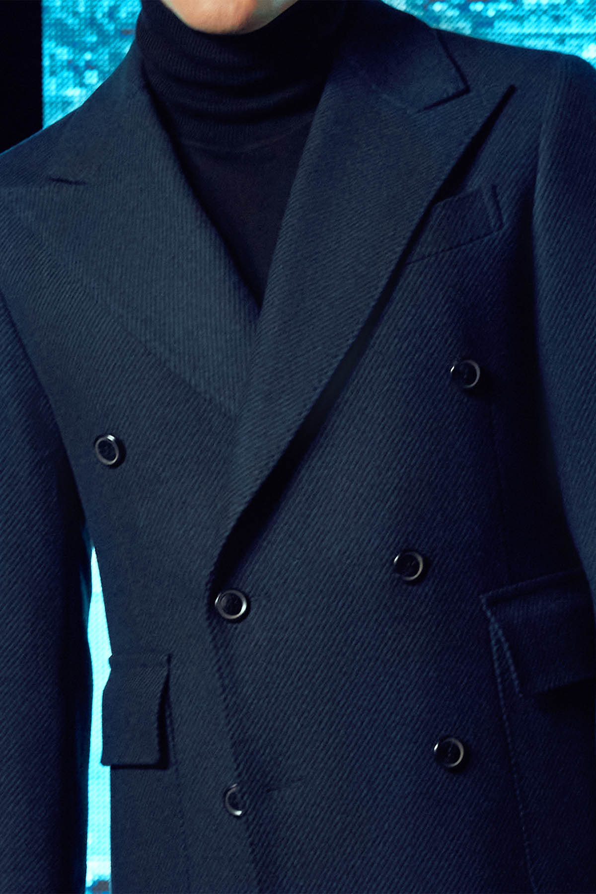 Płaszcz Zimowy Wełniany Dwurzędowy z Certyfikatem NFT Granatowy PM1