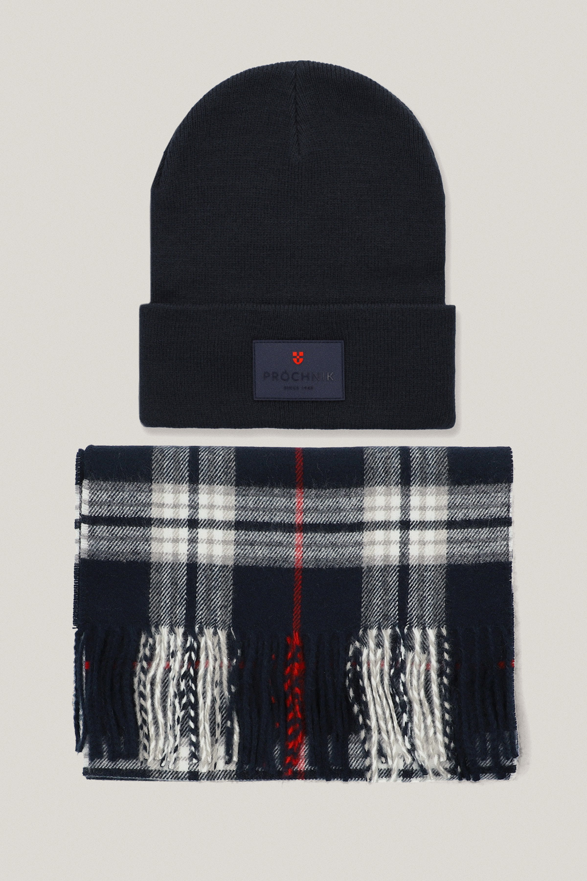 Zestaw Czapka Granatowa i Szal w Kratę 