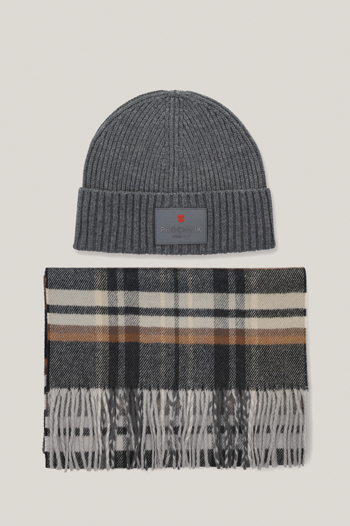 Zestaw Czapka Szara i Szal w Kratę