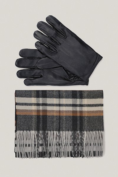 Zestaw Rękawiczki Czarne Plus Szal w Kratę