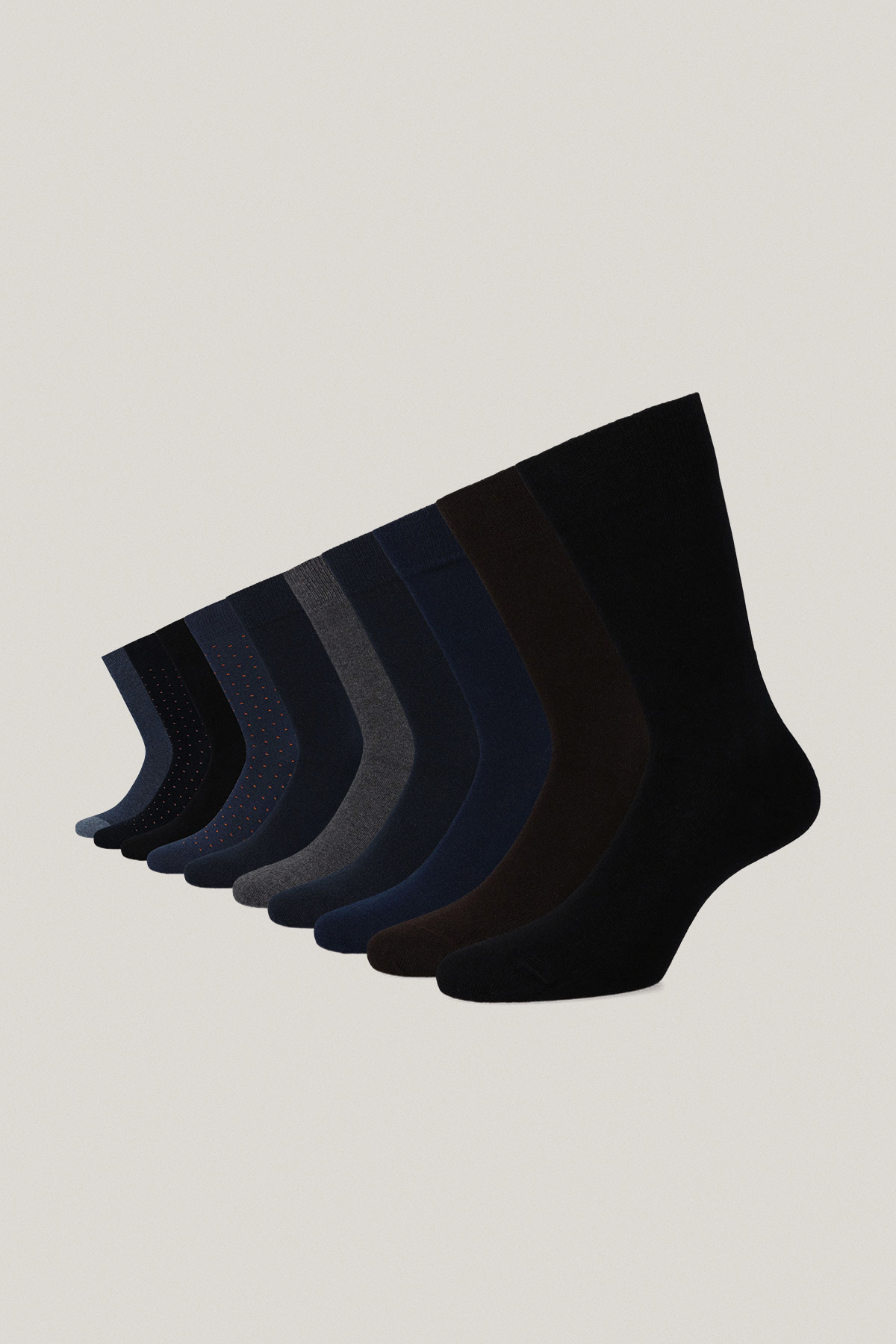 Zestaw 10 Par Wysokich Skarpet Gładkich i We Wzory