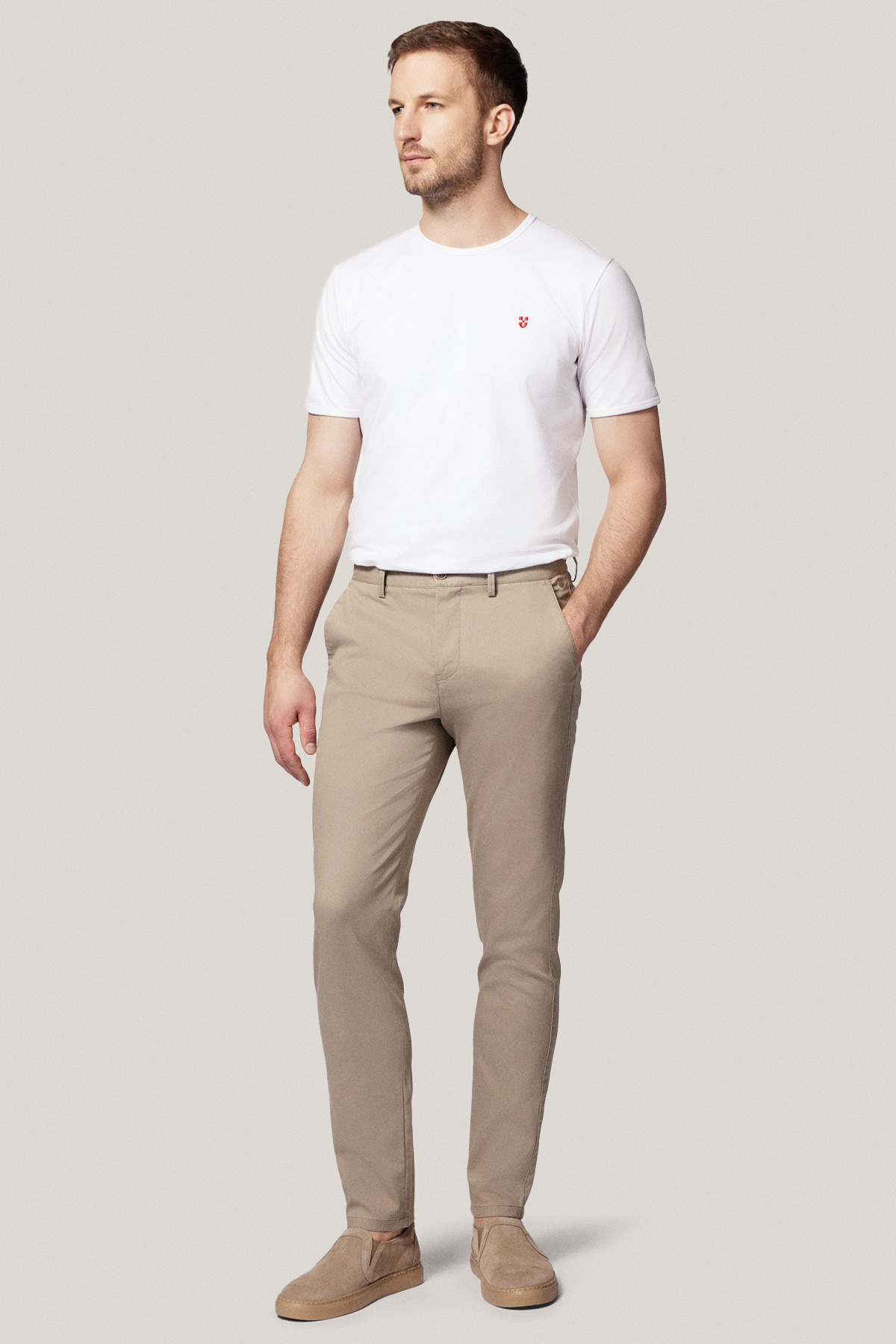 Spodnie Chino Slim Fit Jasnobeżowe z Bawełny PM2