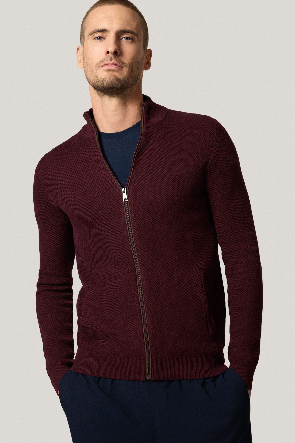 Sweter Rozpinany Bordowy z Bawełny PM14