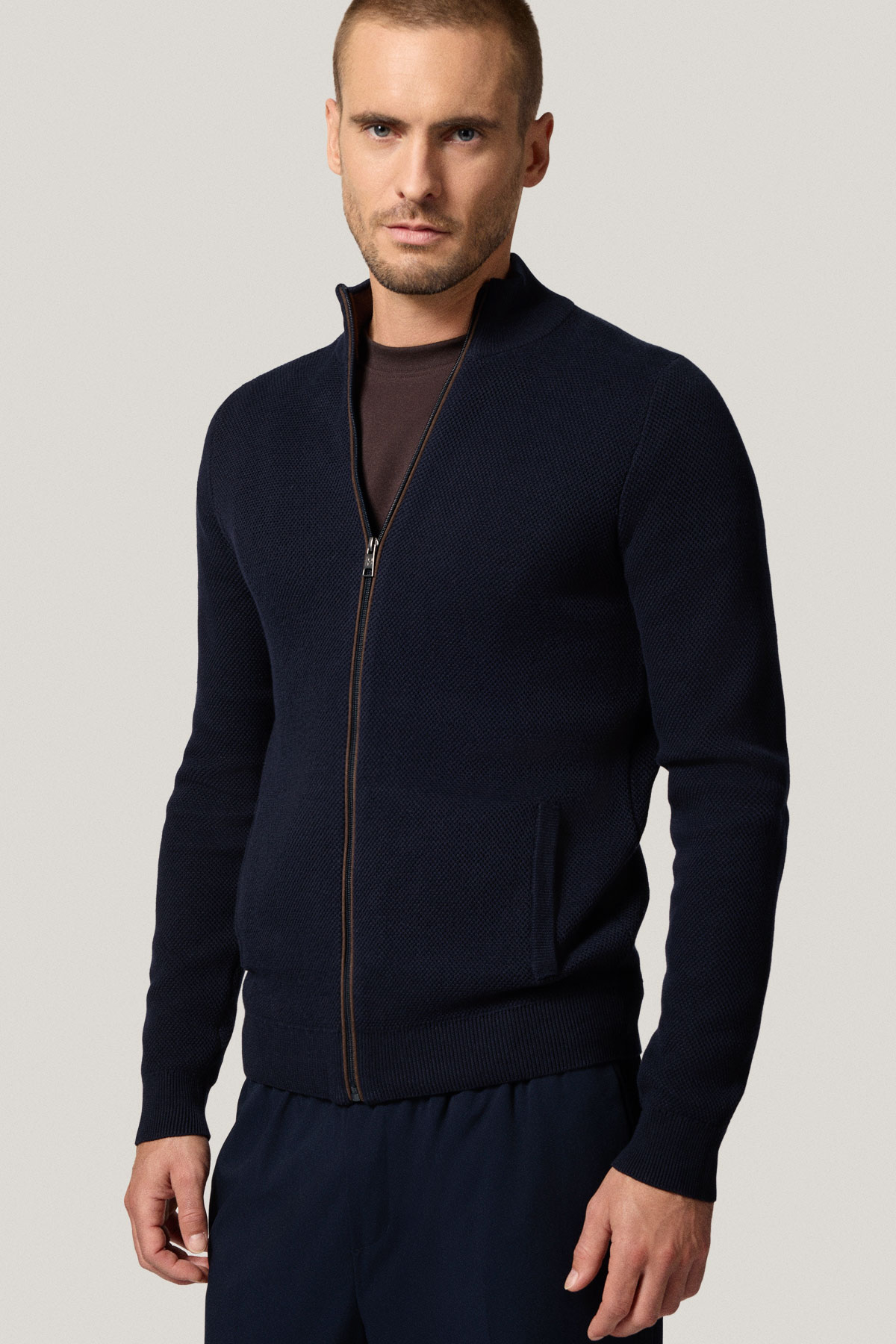 Sweter Rozpinany Ciemnogranatowy z Bawełny PM14