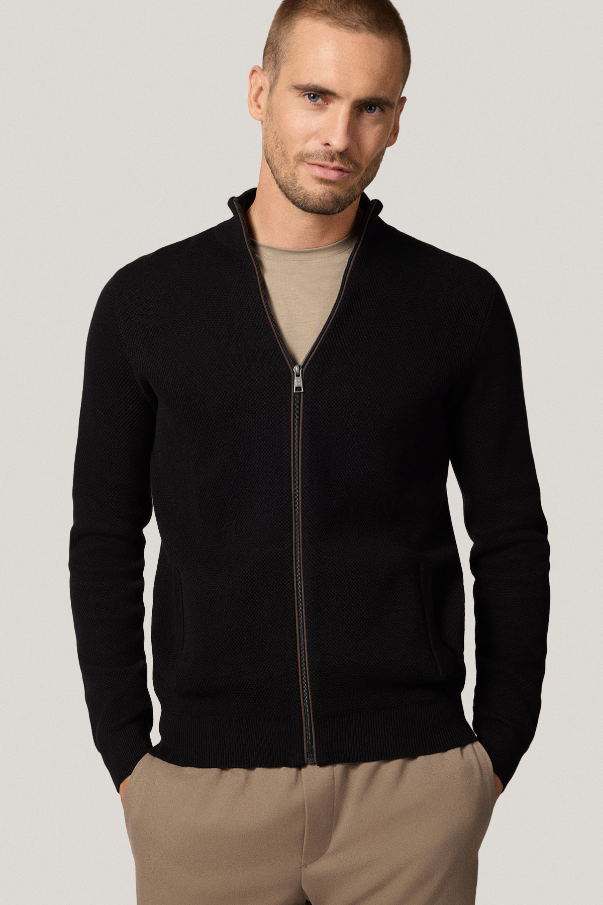 Sweter Rozpinany Czarny z Bawełny PM14