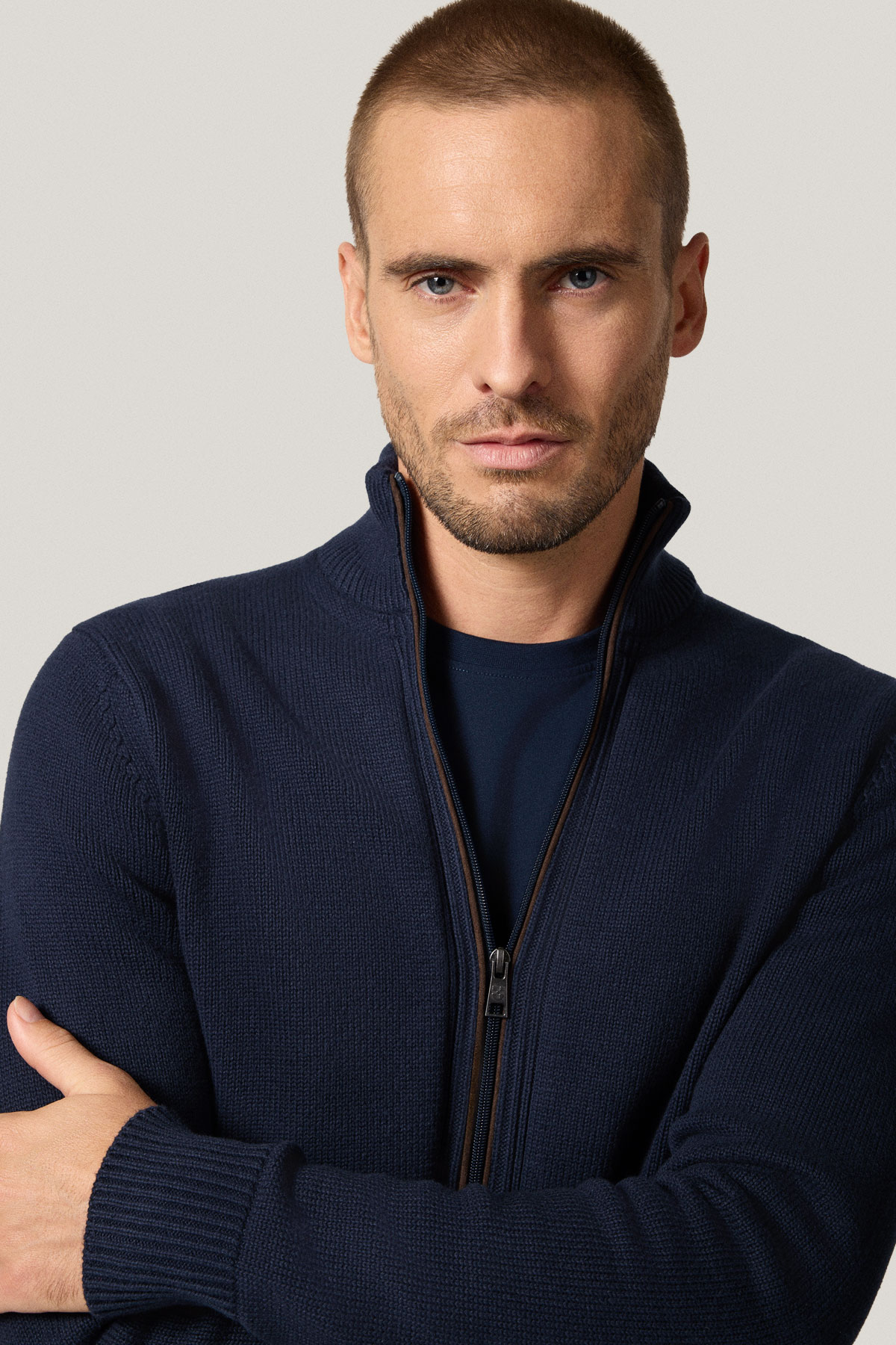 Sweter Rozpinany Granatowy z Bawełny PM15