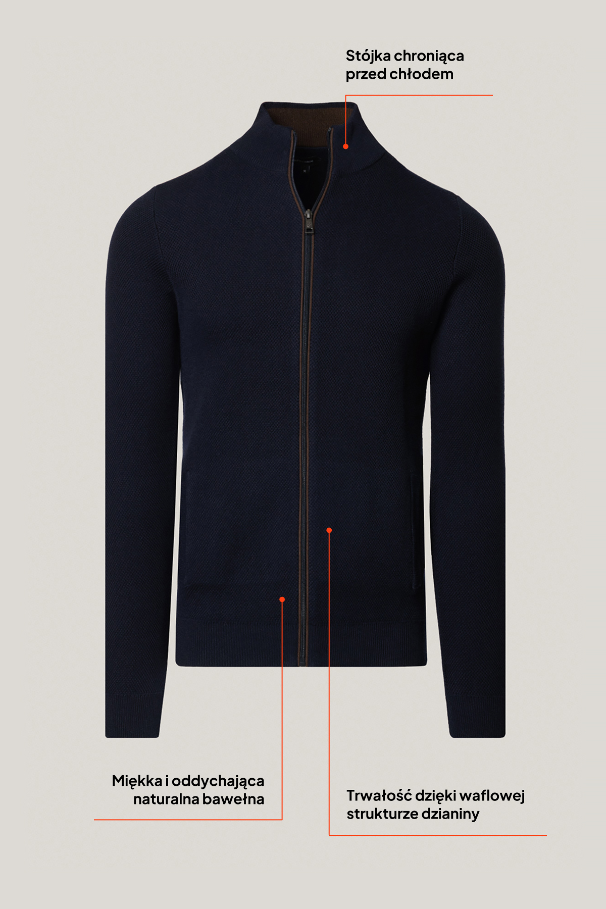 Sweter Rozpinany Ciemnogranatowy z Bawełny PM14
