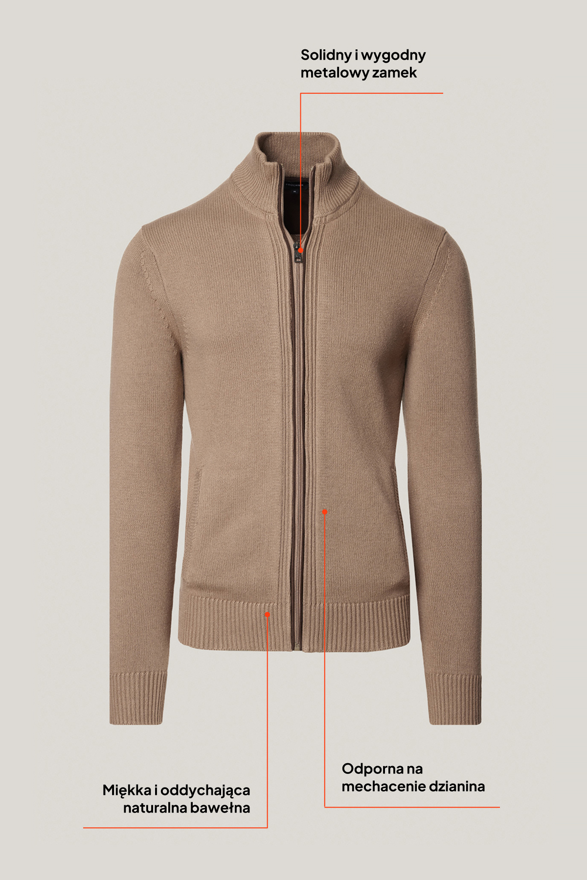 Sweter Rozpinany Beżowy z Bawełny PM15