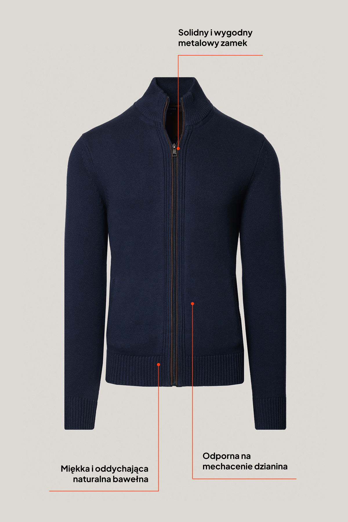 Sweter Rozpinany Granatowy z Bawełny PM15