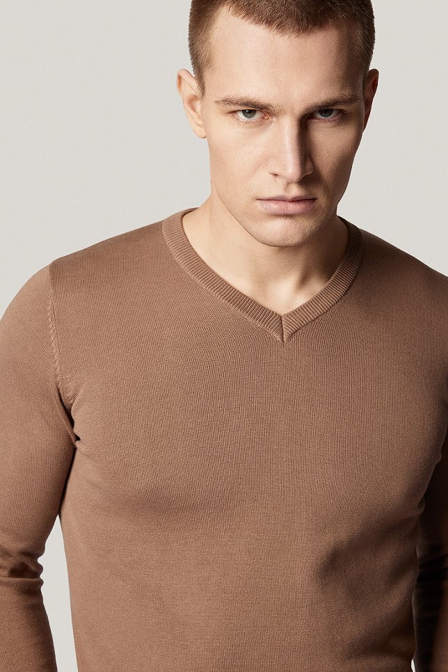 Sweter Beżowy Bawełniany V-neck PM6