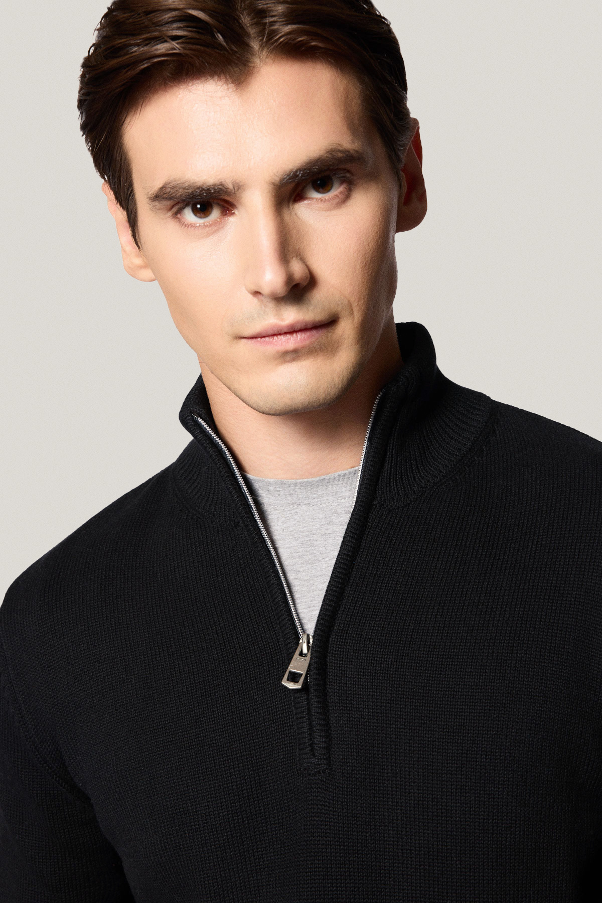 Sweter Rozpinany pod Szyją Czarny z Bawełny PM10