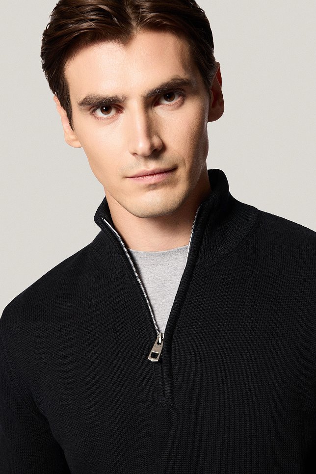 Sweter Rozpinany pod Szyją Czarny z Bawełny PM10