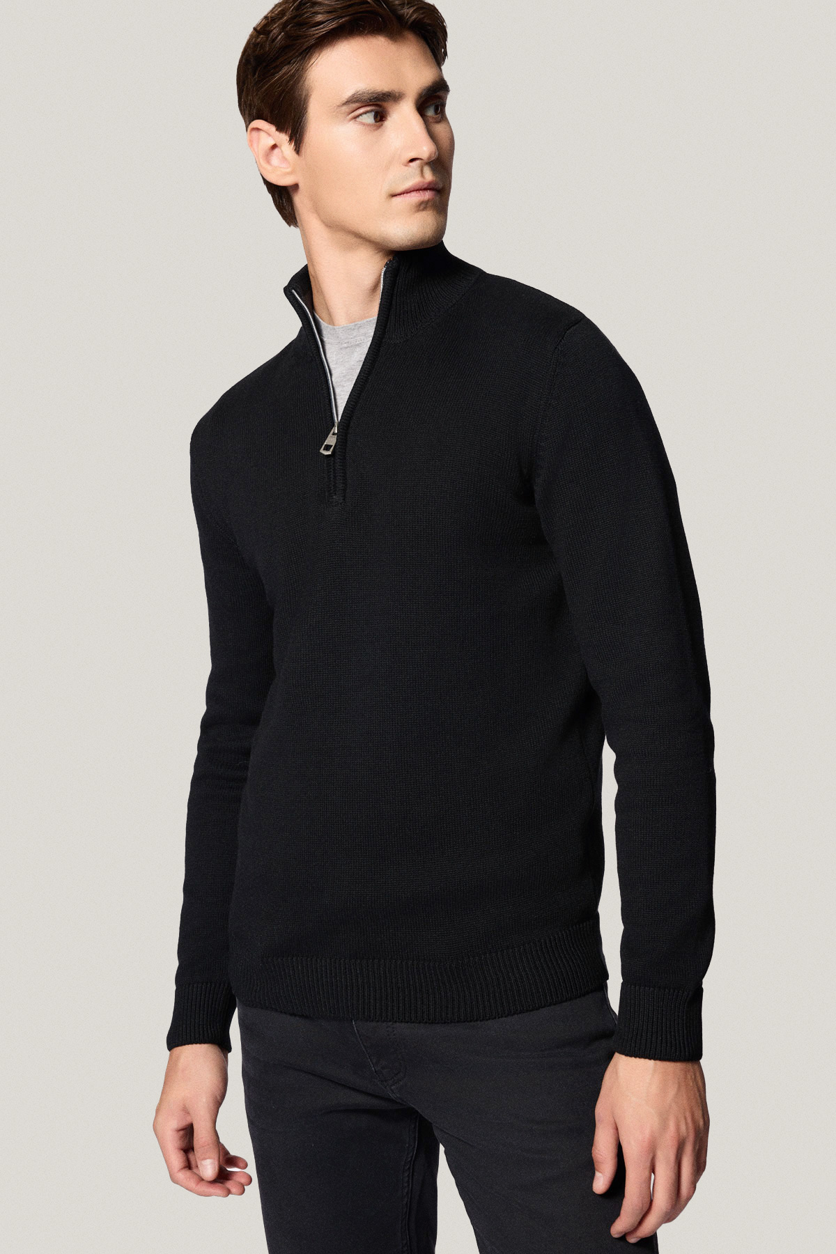 Sweter Rozpinany pod Szyją Czarny z Bawełny PM10