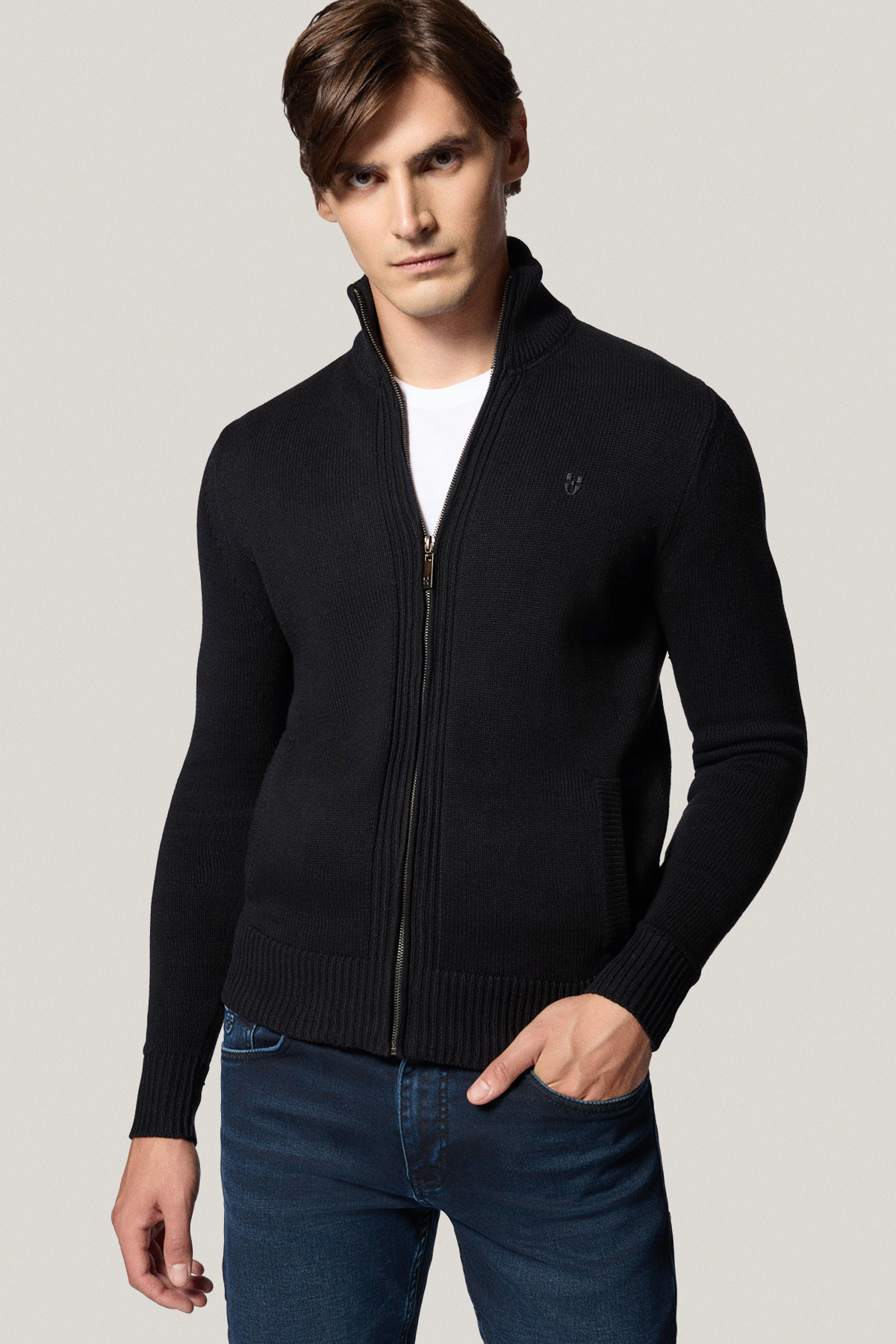 Sweter Rozpinany Czarny z Bawełny PM1