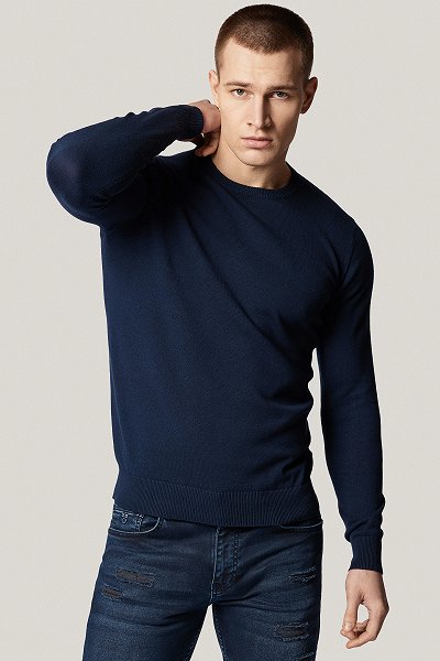 Sweter Granatowy Bawełniany O-neck PM5