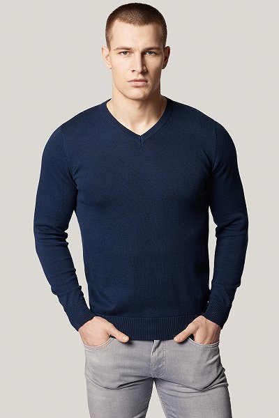 Sweter Granatowy Bawełniany V-neck PM6