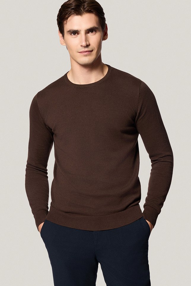 Sweter Brązowy Bawełniany O-neck PM8