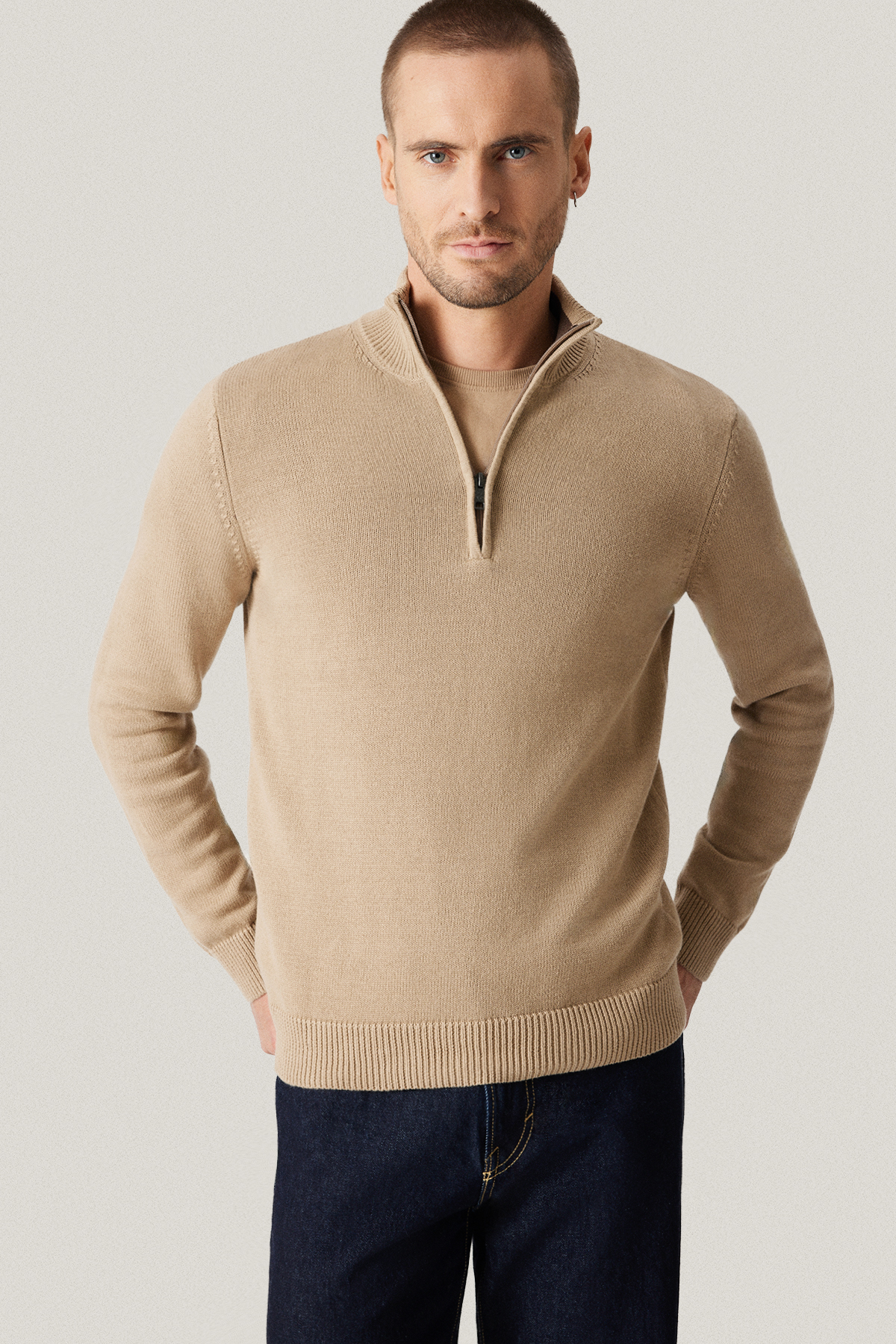 Sweter Rozpinany Beżowy z Bawełny PM13