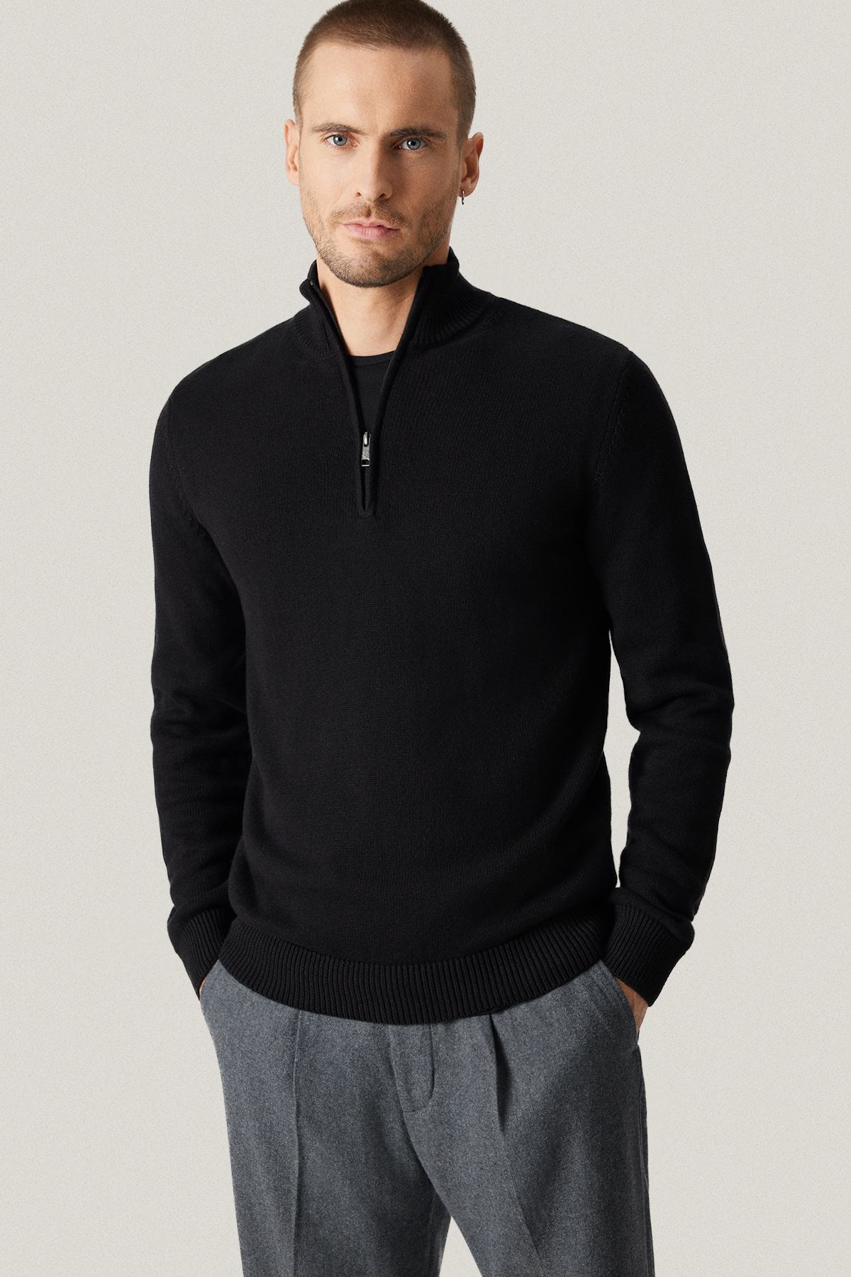 Sweter Rozpinany Czarny z Bawełny PM13