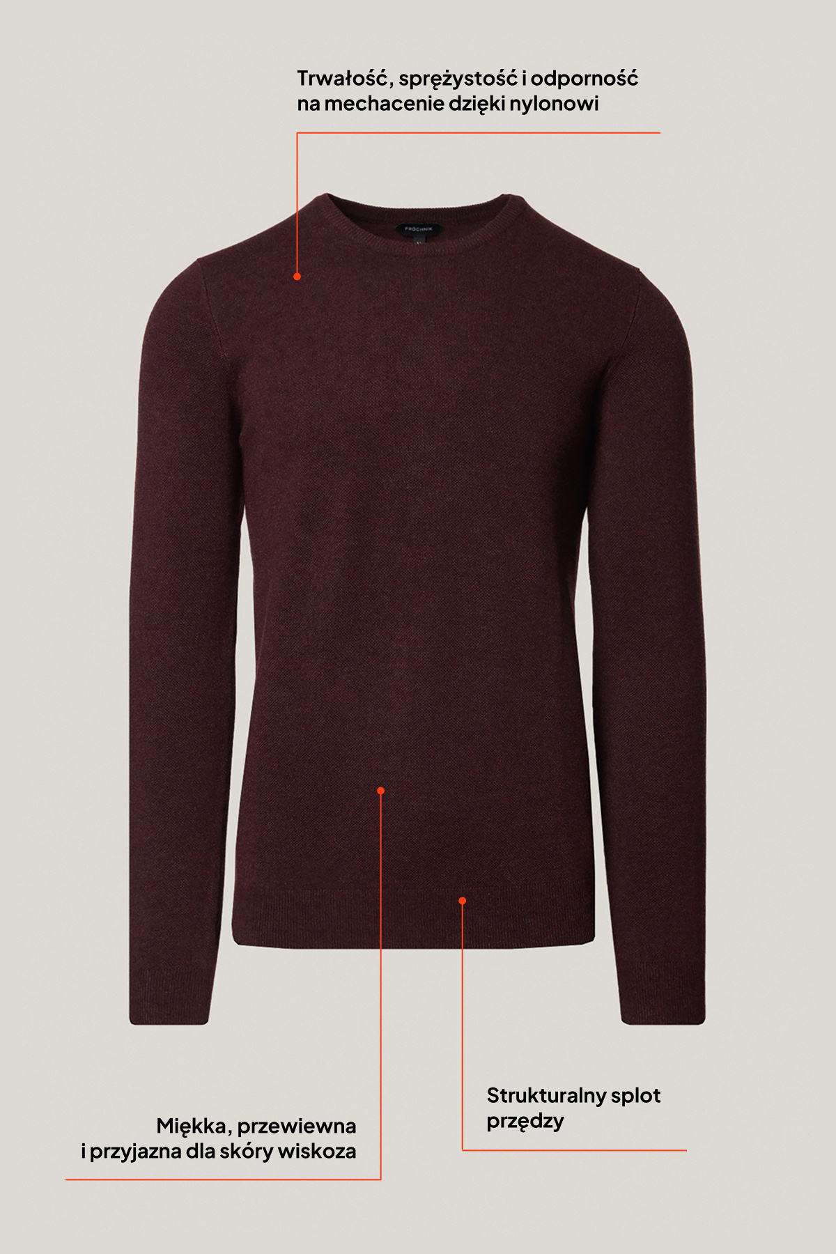 Sweter Bordowy z Wiskozą O-neck PM16